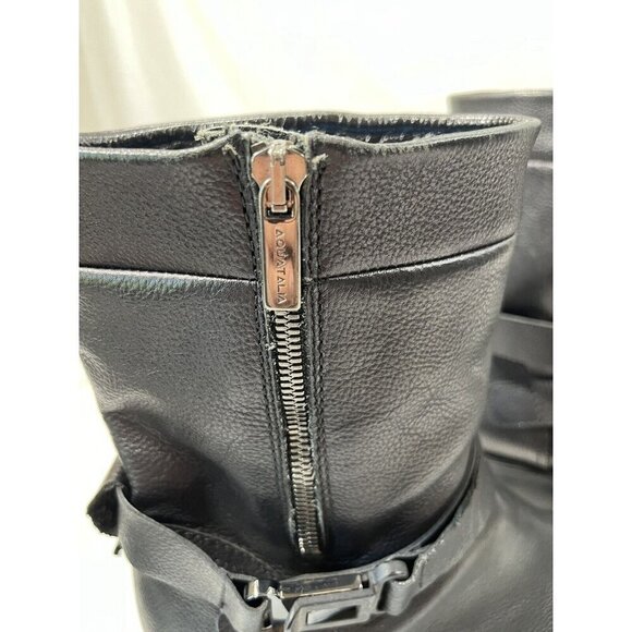 AQUATALIA Boots MARVIN K Moto Leather Biker Side Zip Black Italy  Womens 9.5 - Picture 15 of 15
